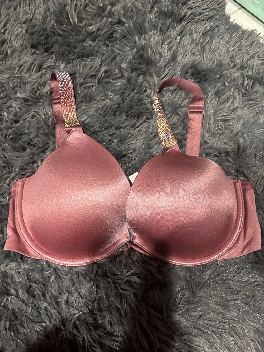 Victoria's Secret Dusty Rose Satin Bra with Embellished Straps